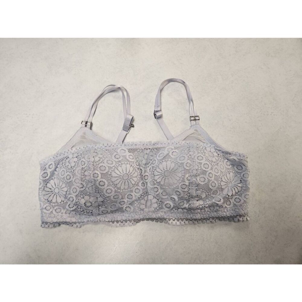 AERIE SIZE 34D Real Power Wireless Padded Lace Bra Floral Blue